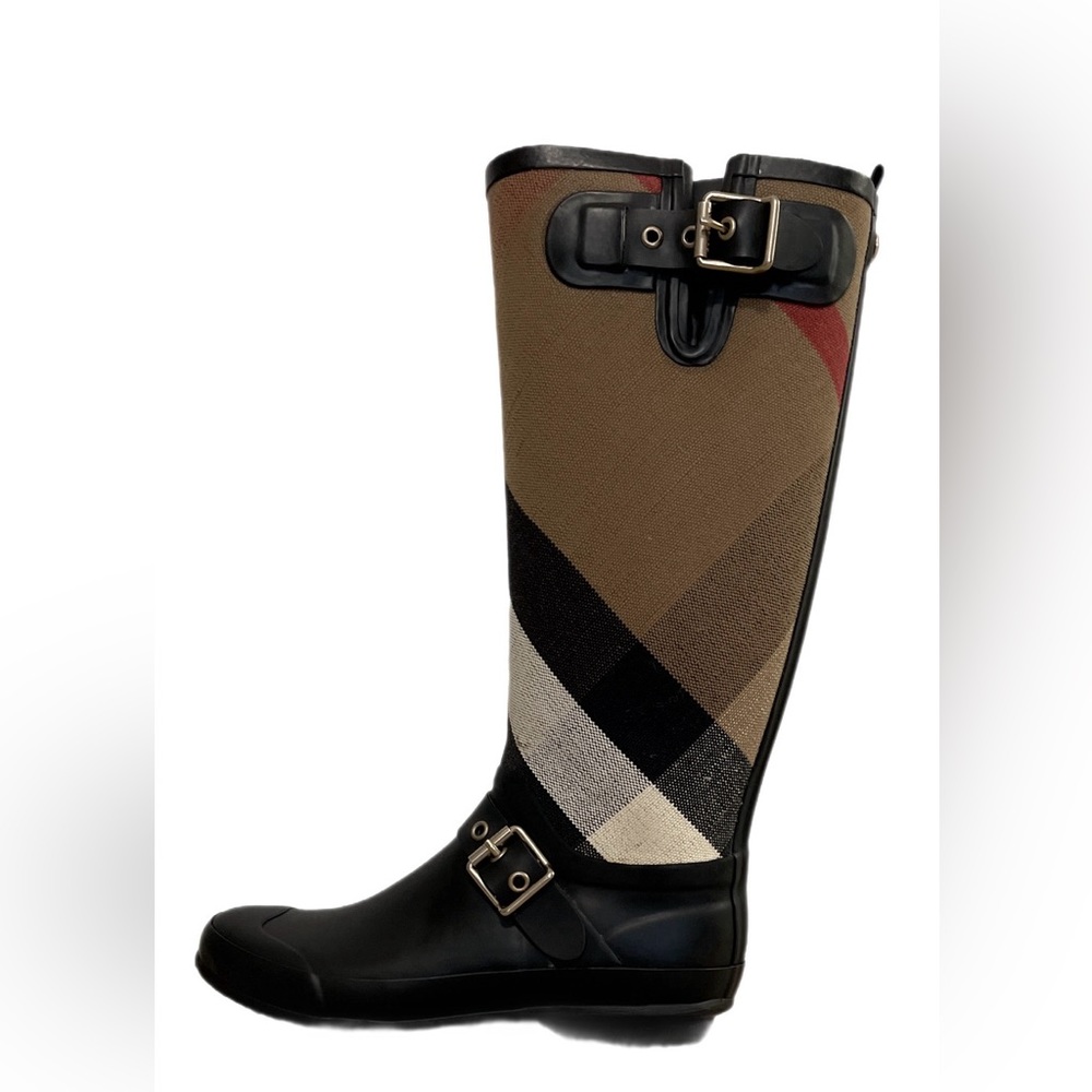 BURBERRY Birback Bias Check Rainboot with Buckle - Size 39 (8 1/2 US)